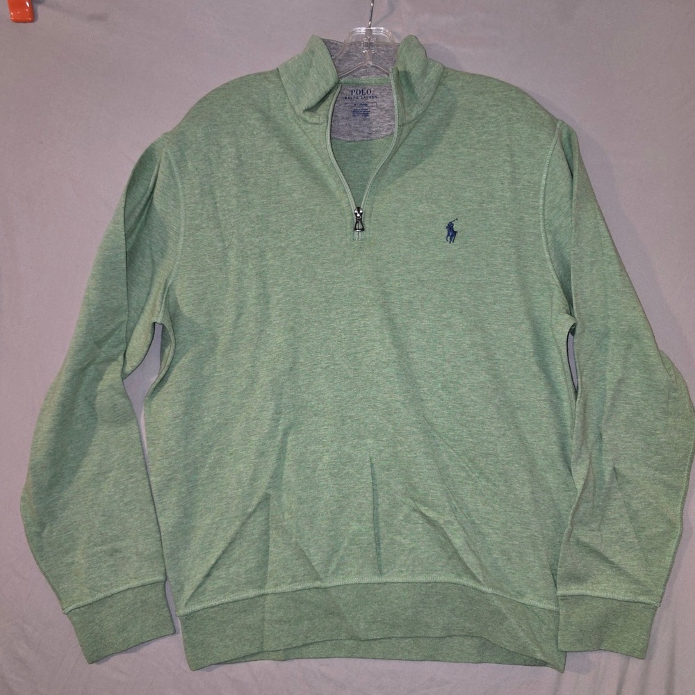 Polo Ralph Lauren Quarter Zip Size Medium Men Green Heather Cotton Pullover